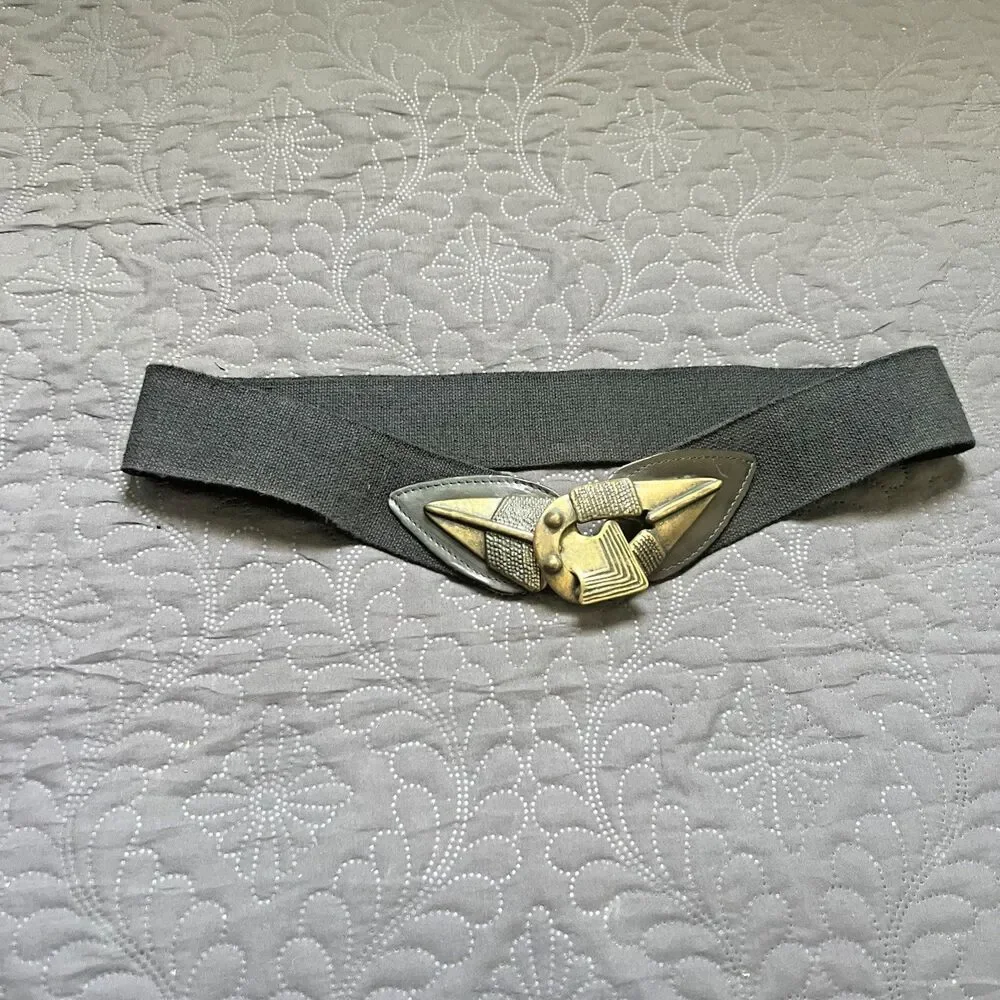 Vintage 1970’s Boho Hippy Black Stretch Belt w/Brass Arrowhead Buckle Indie Chic